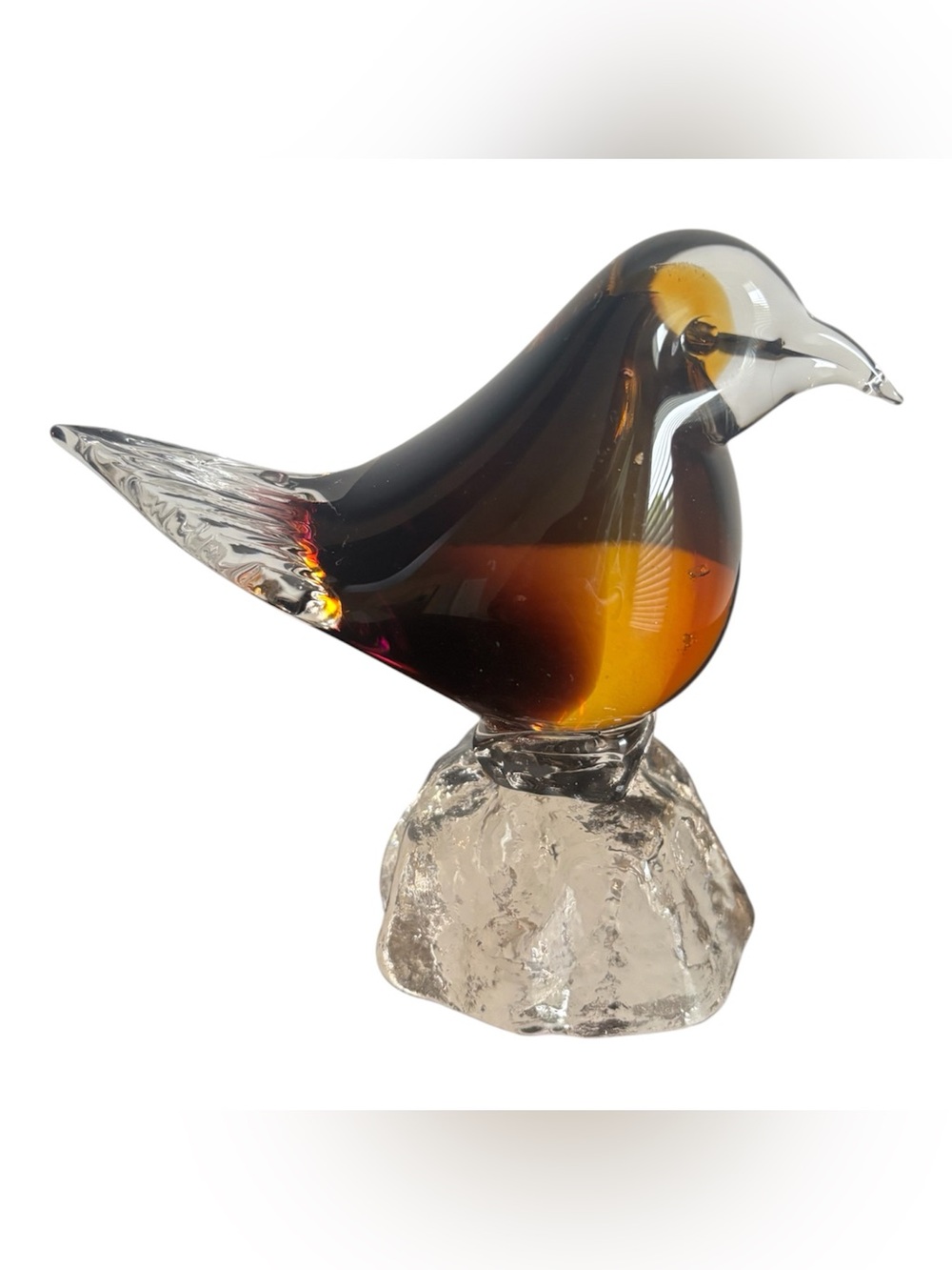 Bianco Blu Finnish Handblown Glass Bird Figurine in Amber and Brown Tones
